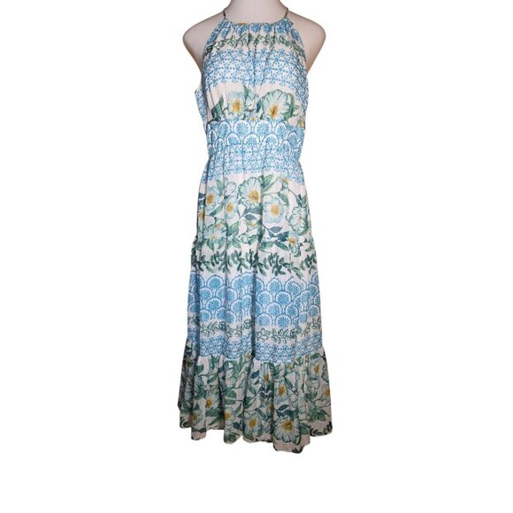 ELIZA J Floral Geo Colorblock Print Lined Leg Slit Maxi Gown Dress Women's Sz 8 - Picture 1 of 12